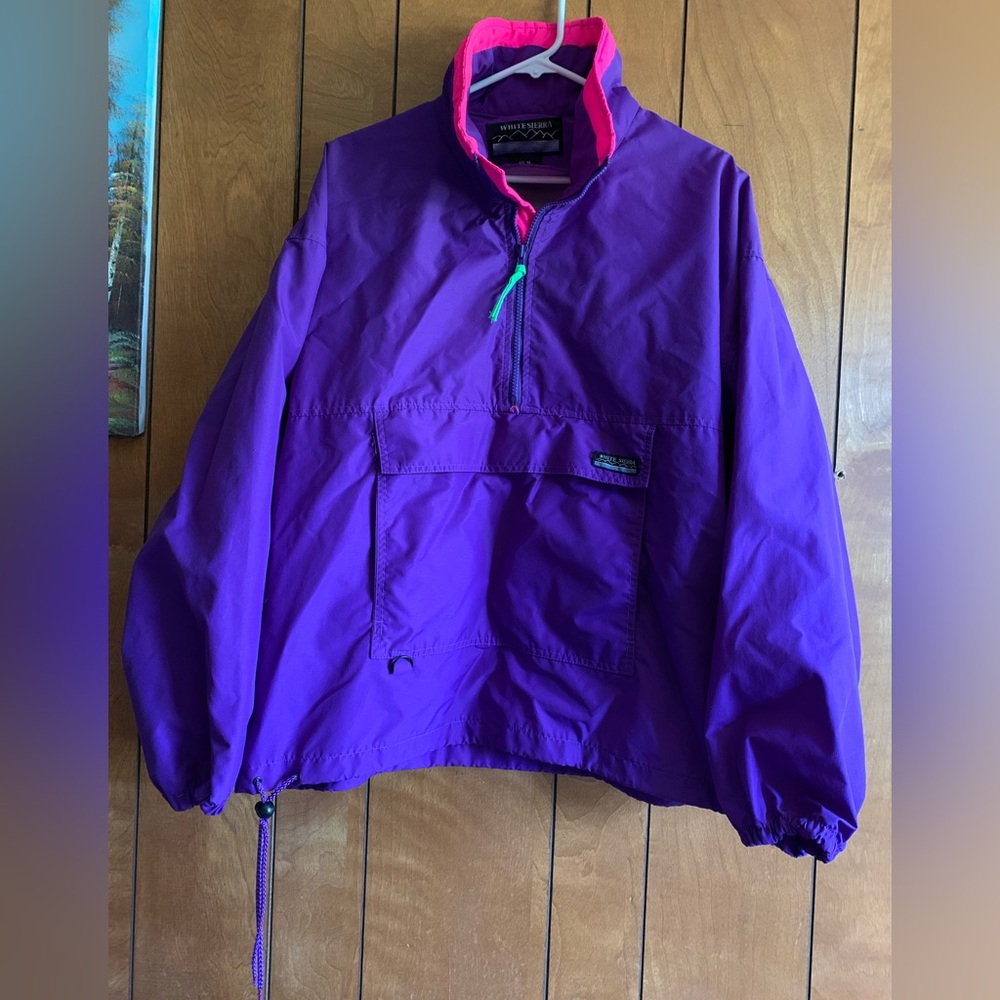 White Sierra Windbreaker Jacket Coat Pullover Size Medium Half Zip Vibrant EUC